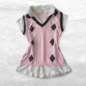 halo pink argyle layered sweater vest top